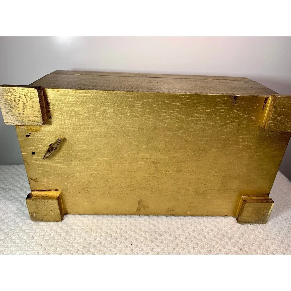 Gold Painted red velvet lined Fancy Jewelry / Music Box